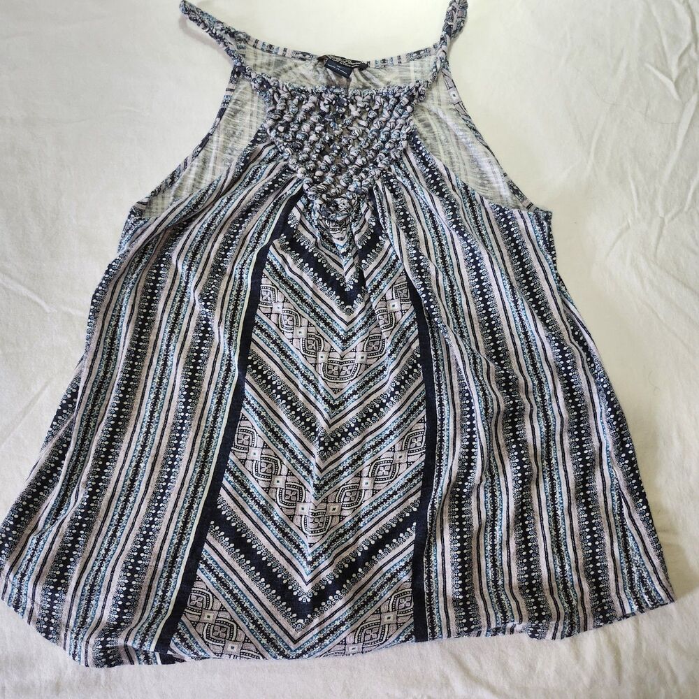 Lucky Brand Live In Love Halter Top Size M Boho Chevron Print Woven Detail